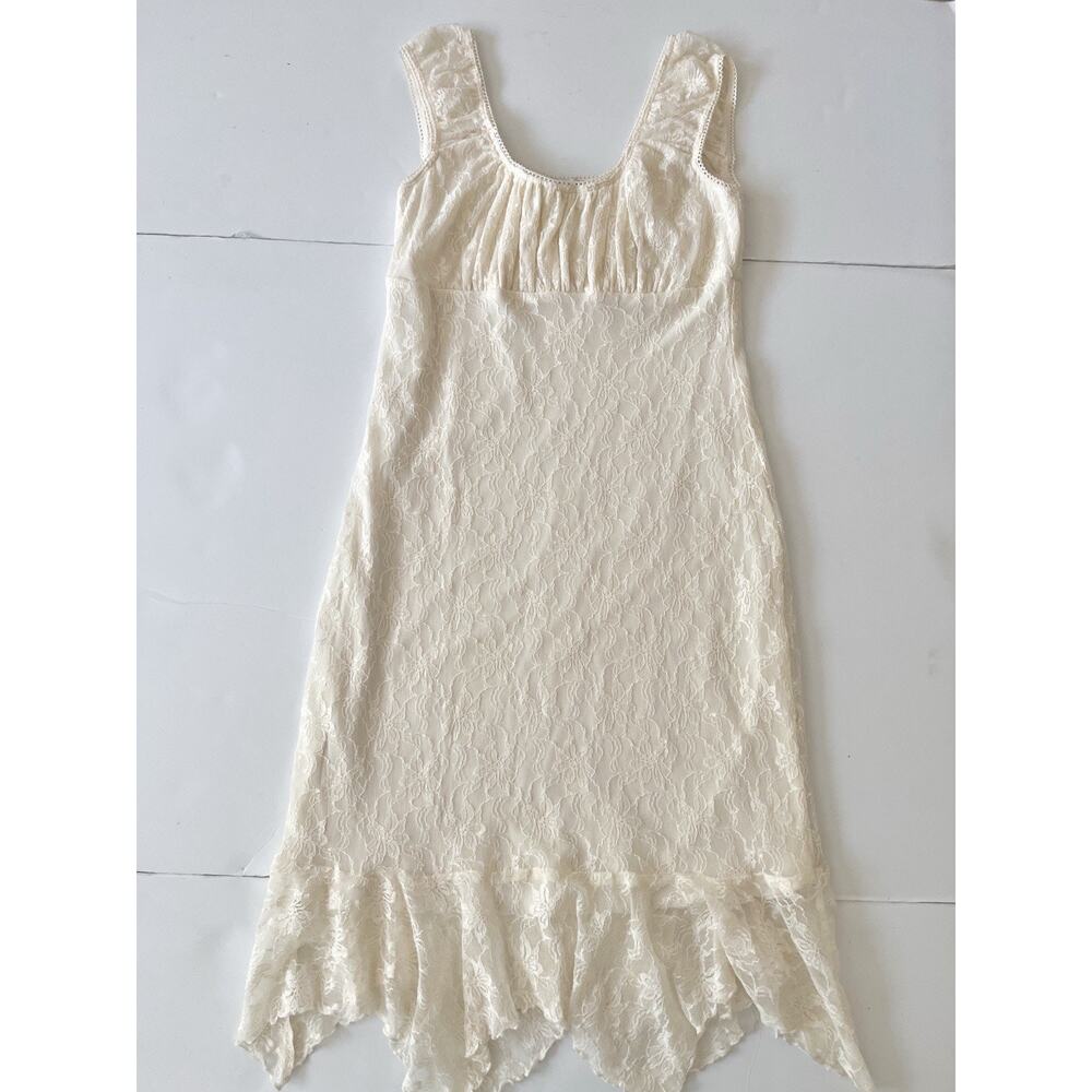 CDC Milkmaid Lace Dress 8 Petite Cream Y2K 90’s Whimsical Fairy Lined Ruffled